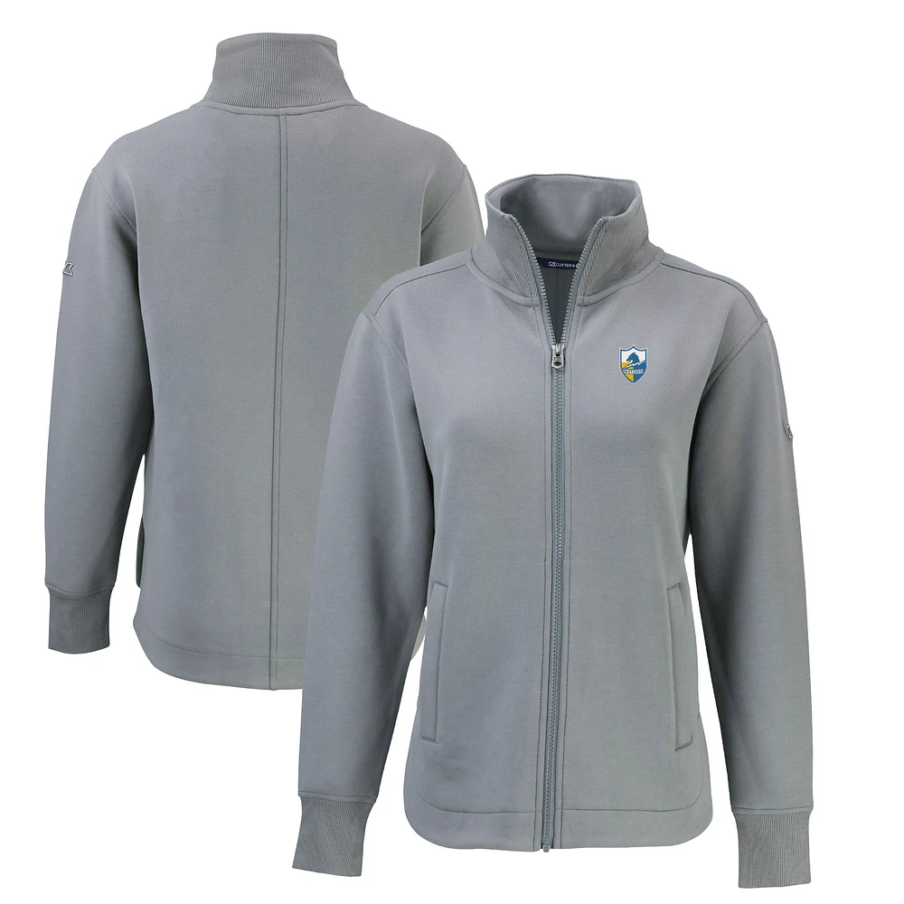 Women's Cutter & Buck Gray San Diego Chargers Throwback Logo Roam Eco Recycled Full-Zip Jacket