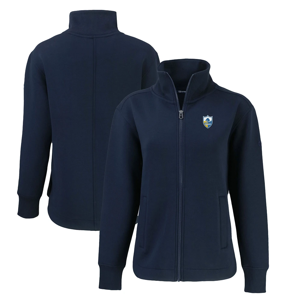 Women's Cutter & Buck Navy San Diego Chargers Throwback Logo Roam Eco Recycled Full-Zip Jacket