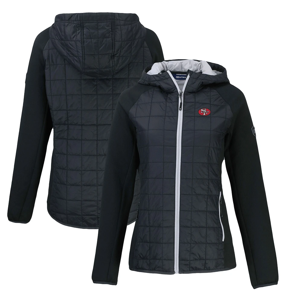 Women's Cutter & Buck Black San Francisco 49ers Throwback Logo Rainier Primaloft Eco Raglan Full-Zip Hybrid Jacket