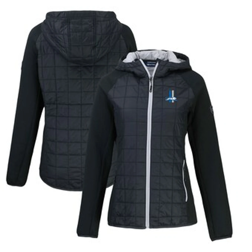 Women's Cutter & Buck Black Detroit Lions Throwback Logo Rainier Primaloft Eco Raglan Full-Zip Hybrid Jacket