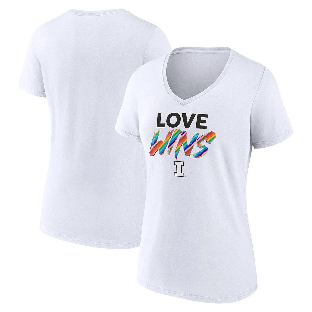 Women's White Illinois Fighting Illini Love Wins V-Neck T-Shirt