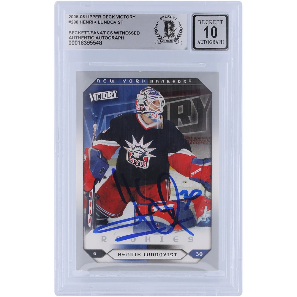 Henrik Lundqvist New York Rangers Autographed 2005-06 Upper Deck Victory #288 Beckett Fanatics Witnessed Authenticated 10 Rookie Card