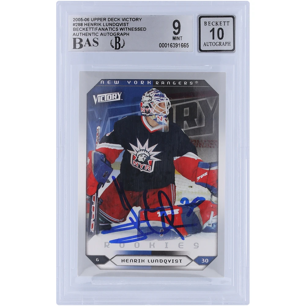 Henrik Lundqvist New York Rangers Autographed 2005-06 Upper Deck Victory #288 Beckett Fanatics Witnessed Authenticated 9/10 Rookie Card