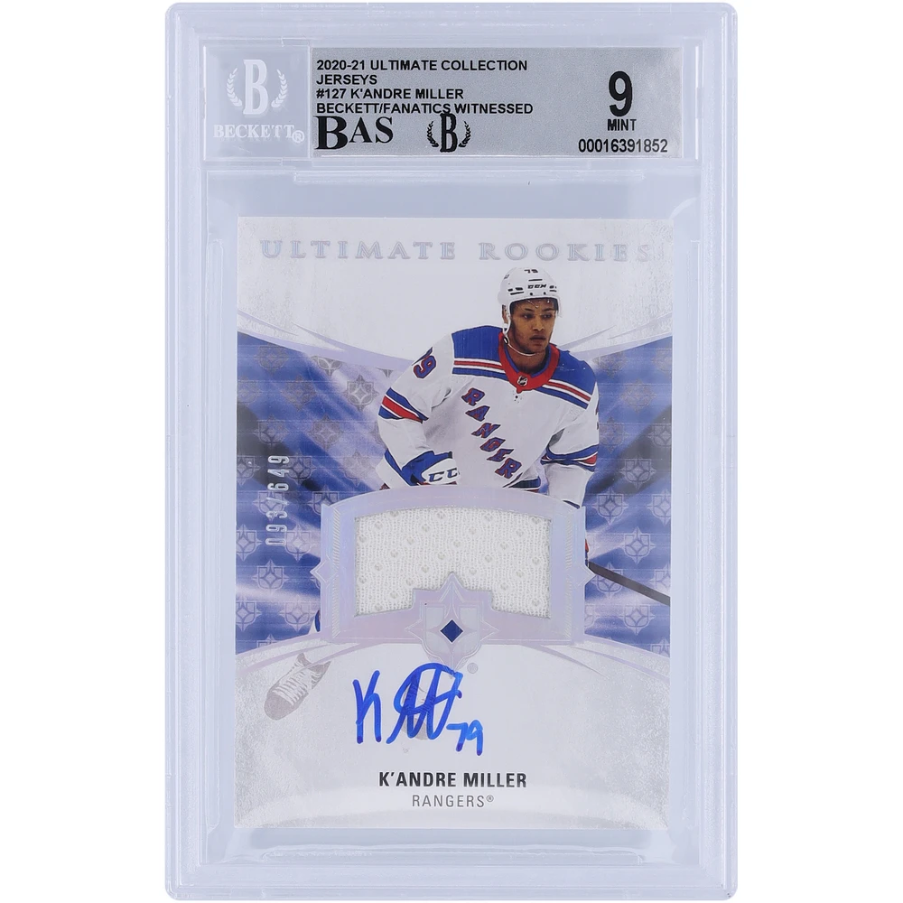 K'Andre Miller New York Rangers Autographed 2020-21 Upper Deck Ultimate Collection Jerseys Relic #127 Beckett Fanatics Witnessed Authenticated Rookie Card
