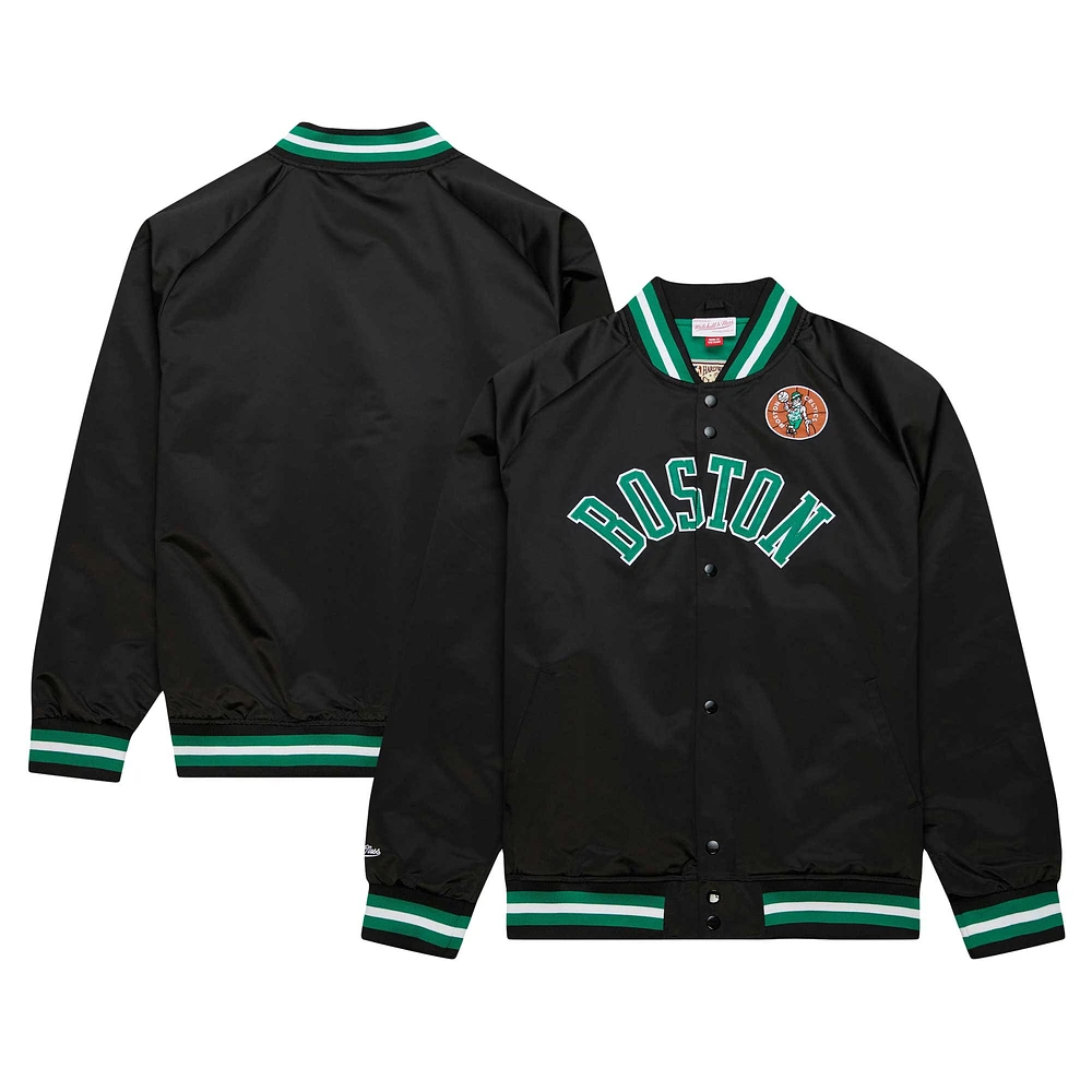Men's Mitchell & Ness Black Boston Celtics Big & Tall Hardwood Classics Wordmark Satin Raglan Full-Zip Jacket