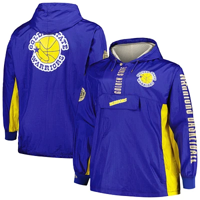 Men's Mitchell & Ness Royal Golden State Warriors Big Tall Hardwood Classics Team OG 2.0 Anorak Hoodie Quarter-Zip Windbreaker Jacket