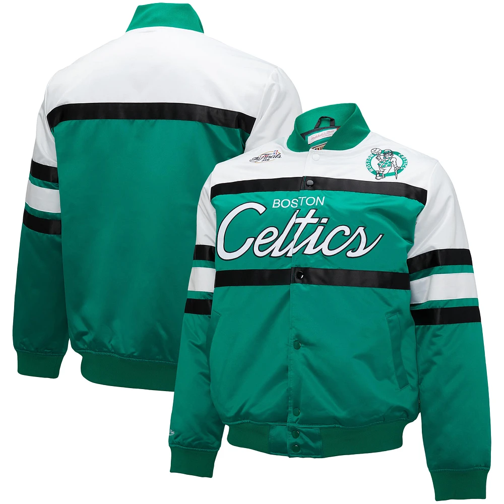 Men's Mitchell & Ness Kelly Green/White Boston Celtics Big Tall Heavyweight Full-Snap Satin Jacket