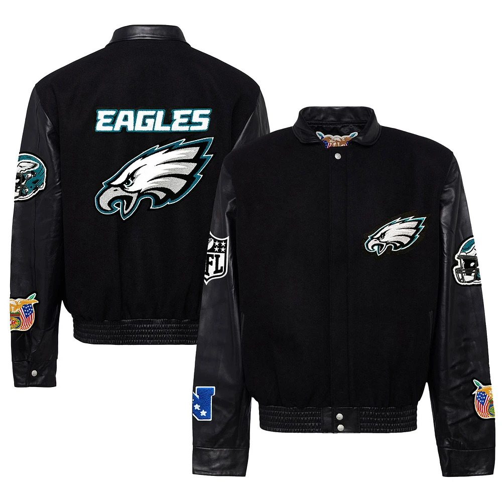 Men's Jeff Hamilton Philadelphia Eagles Wool & Leather Full-Snap Varsity Jacket