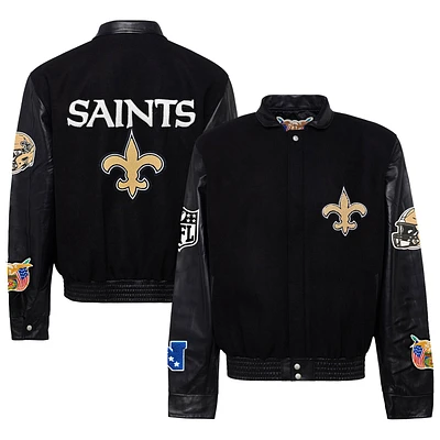 Men's Jeff Hamilton New Orleans Saints Wool & Leather Full-Snap Varsity Jacket