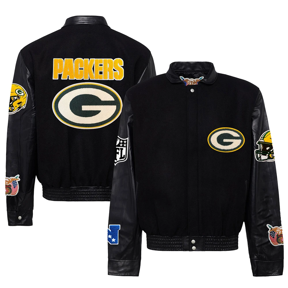 Men's Jeff Hamilton Green Bay Packers Wool & Leather Full-Snap Varsity Jacket
