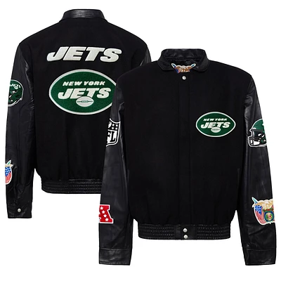 Men's Jeff Hamilton New York Jets Wool & Leather Full-Snap Varsity Jacket
