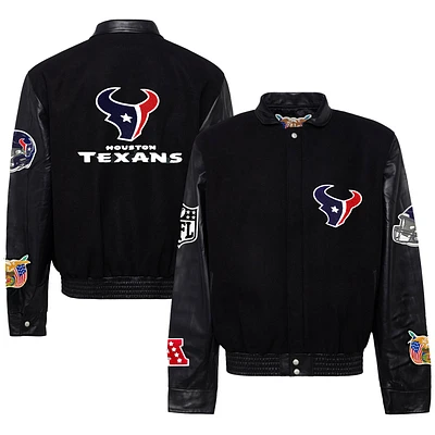 Men's Jeff Hamilton Black Houston Texans Wool & Leather Full-Snap Varsity Jacket