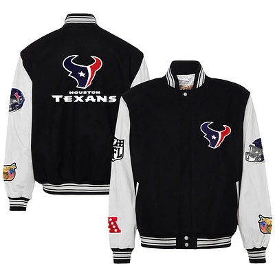 Men's Jeff Hamilton Black Houston Texans Wool & Leather Full-Snap Varsity Jacket