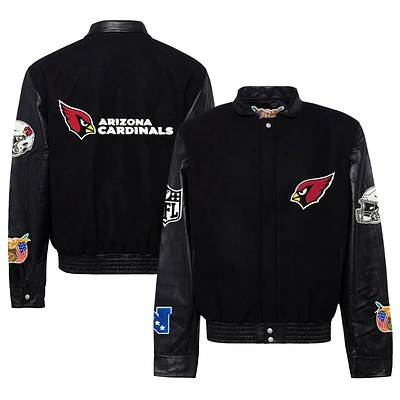Men's Jeff Hamilton Black Arizona Cardinals Wool & Leather Full-Snap Varsity Jacket