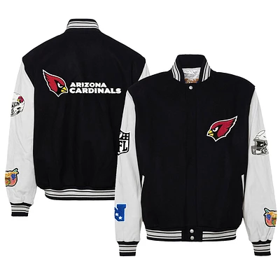 Men's Jeff Hamilton Black Arizona Cardinals Wool & Leather Full-Snap Varsity Jacket