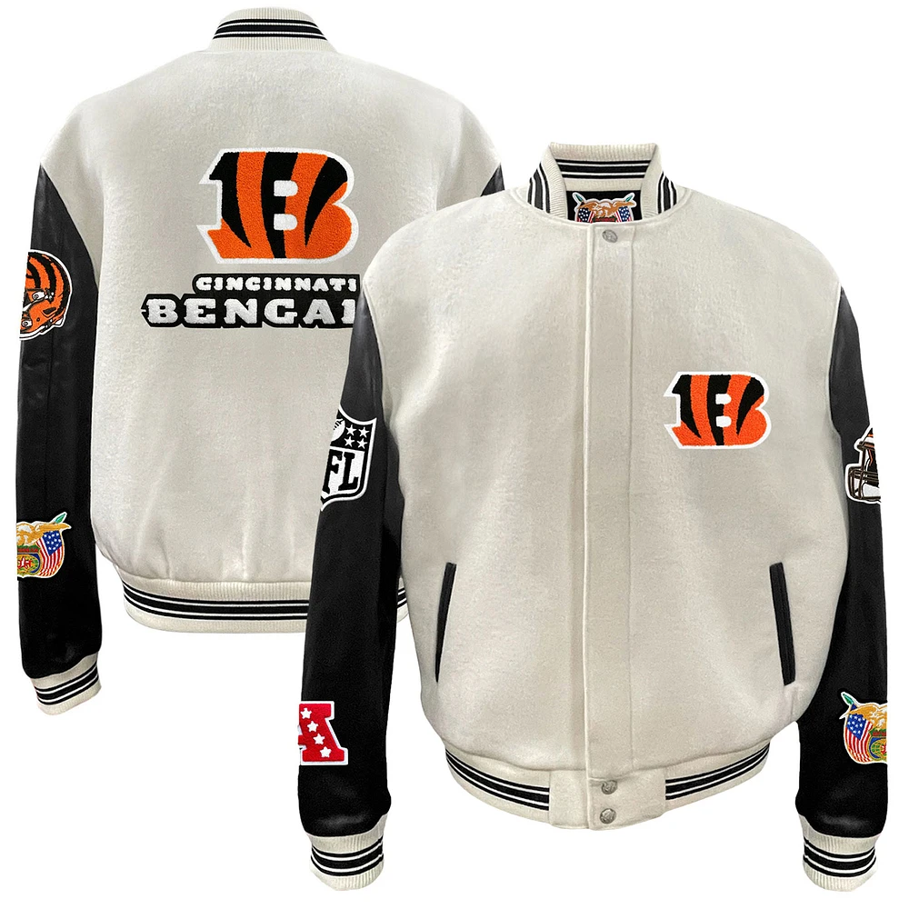 Men's Jeff Hamilton Cincinnati Bengals Wool & Leather Full-Snap Varsity Jacket