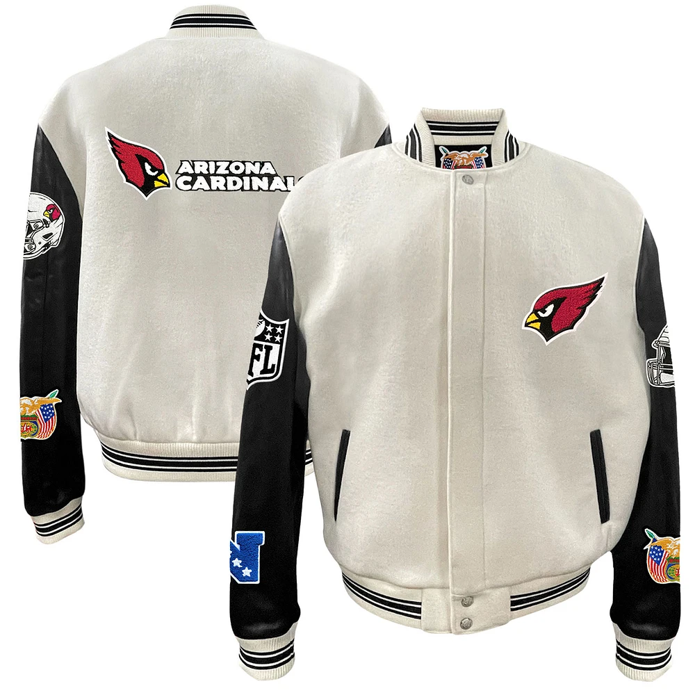 Men's Jeff Hamilton White Arizona Cardinals Wool & Leather Full-Snap Varsity Jacket
