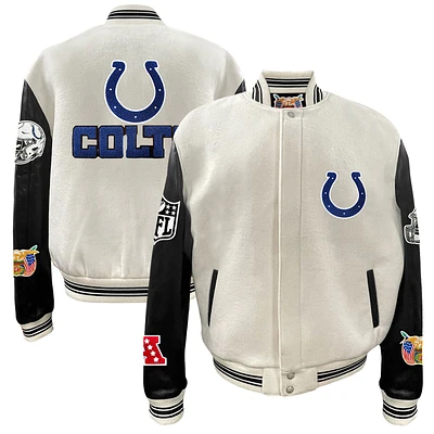 Men's Jeff Hamilton Indianapolis Colts Wool & Leather Full-Snap Varsity Jacket