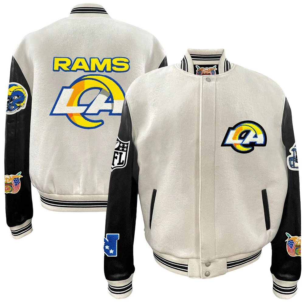 Men's Jeff Hamilton White Los Angeles Rams Wool & Leather Full-Snap Varsity Jacket
