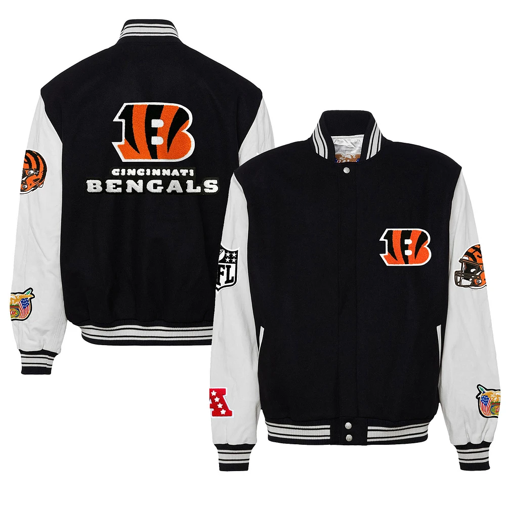 Men's Jeff Hamilton Black Cincinnati Bengals Wool & Leather Full-Snap Varsity Jacket