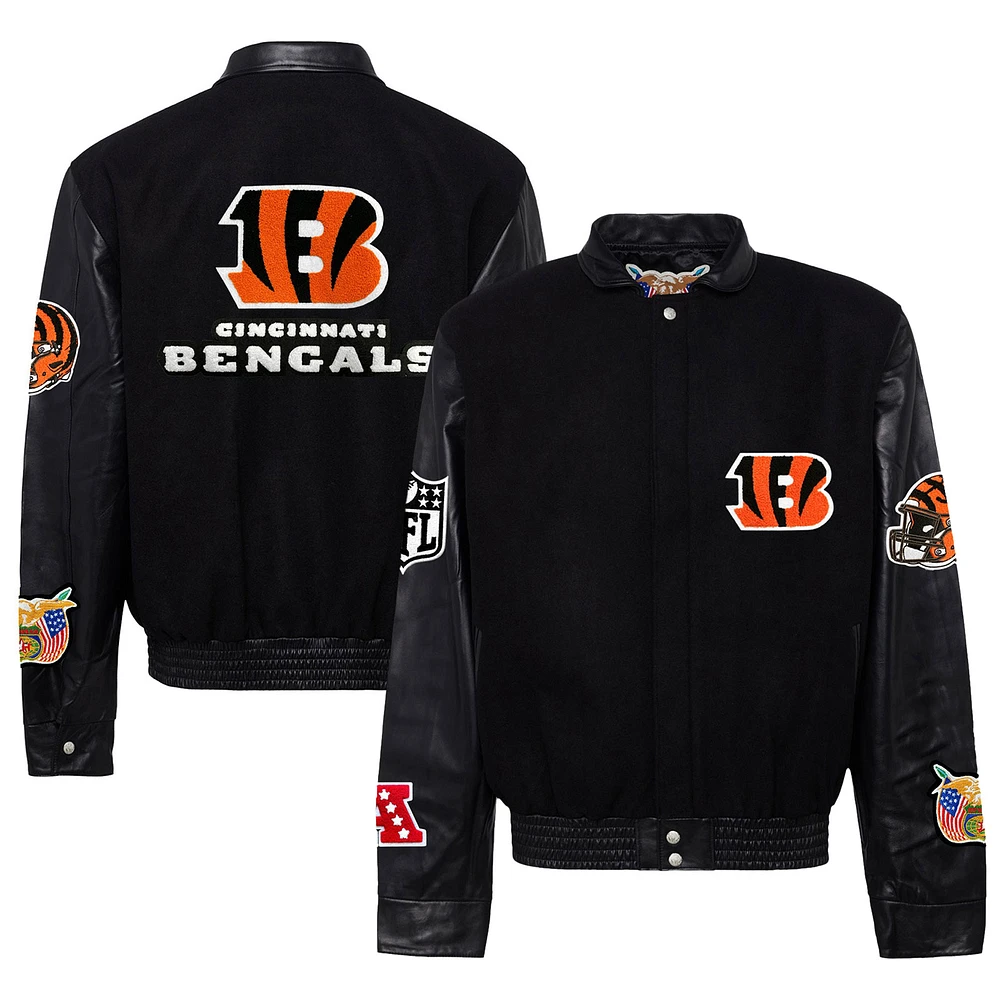 Men's Jeff Hamilton Black Cincinnati Bengals Wool & Leather Full-Snap Varsity Jacket