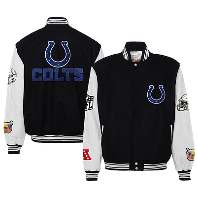 Men's Jeff Hamilton Black Indianapolis Colts Wool & Leather Full-Snap Varsity Jacket