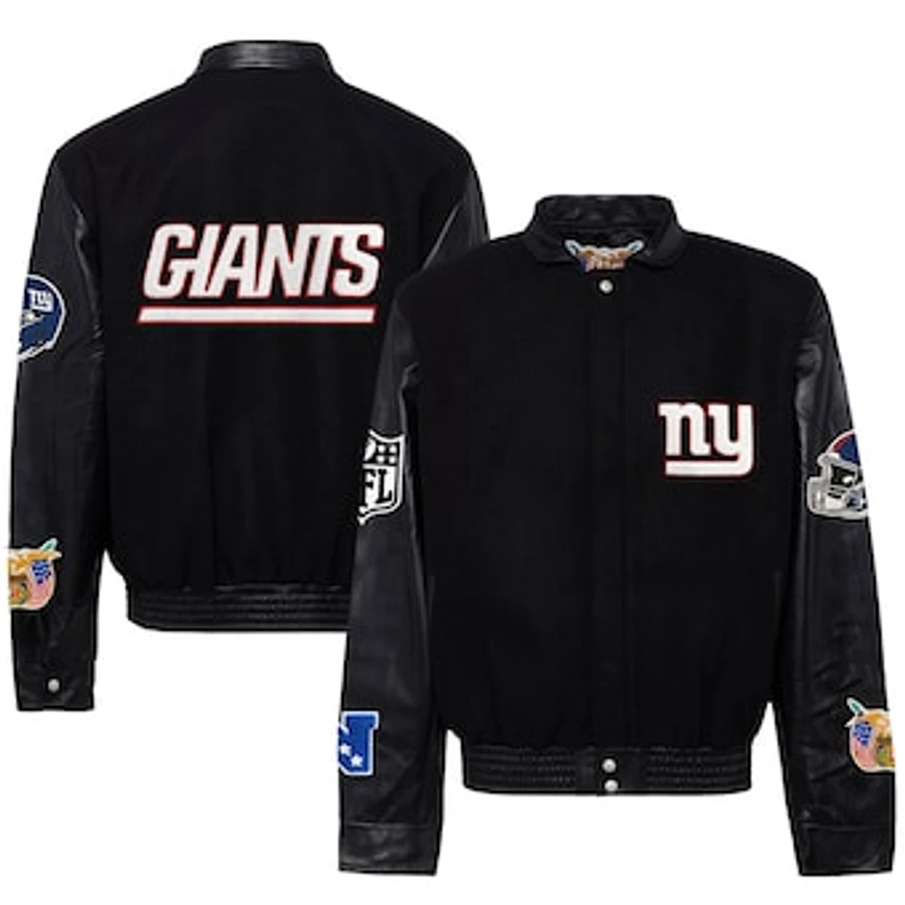 Men's Jeff Hamilton New York Giants Wool & Leather Full-Snap Varsity Jacket