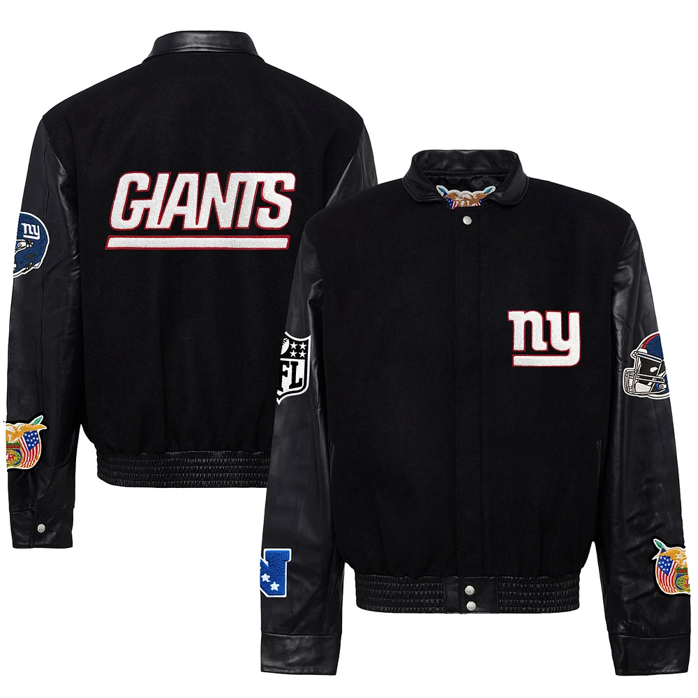 Men's Jeff Hamilton New York Giants Wool & Leather Full-Snap Varsity Jacket