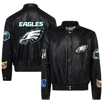 Men's Jeff Hamilton Black Philadelphia Eagles Leather Full-Snap Jacket