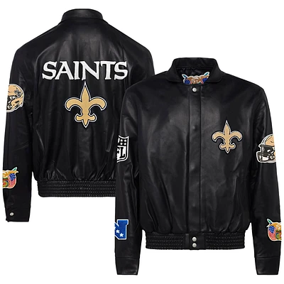 Men's Jeff Hamilton Black New Orleans Saints Leather Full-Snap Jacket