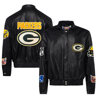 Men's Jeff Hamilton Black Green Bay Packers Leather Full-Snap Jacket