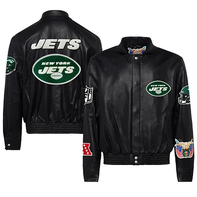 Men's Jeff Hamilton Black New York Jets Leather Full-Snap Jacket