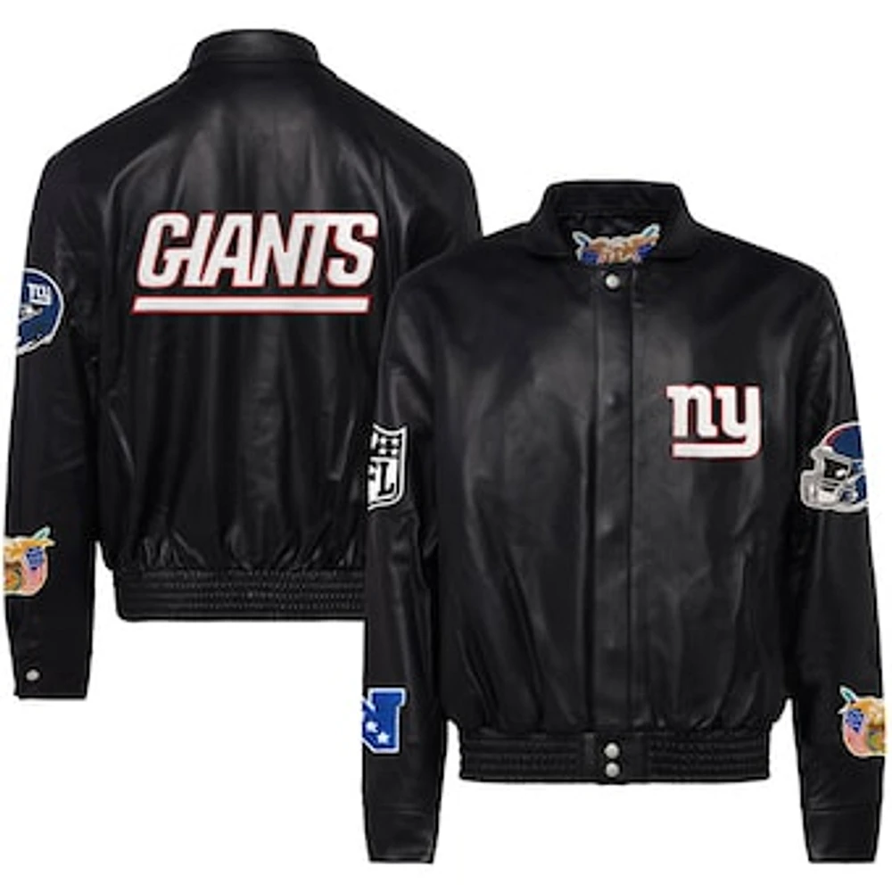 Men's Jeff Hamilton Black New York Giants Leather Full-Snap Jacket