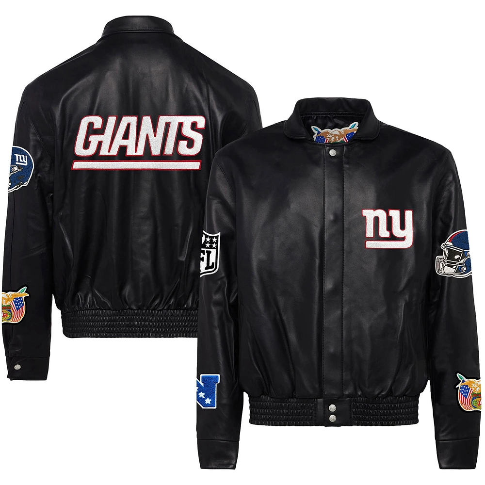 Men's Jeff Hamilton Black New York Giants Leather Full-Snap Jacket