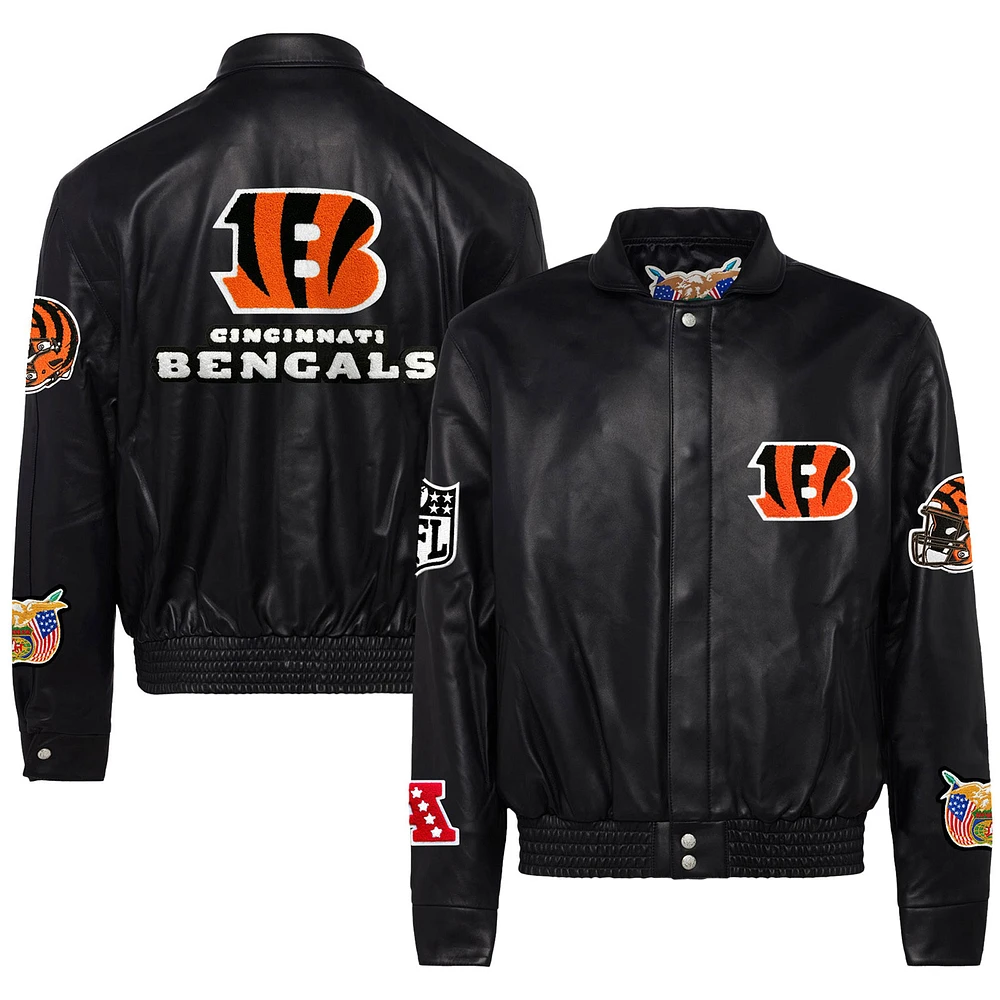 Men's Jeff Hamilton Black Cincinnati Bengals Leather Full-Snap Jacket