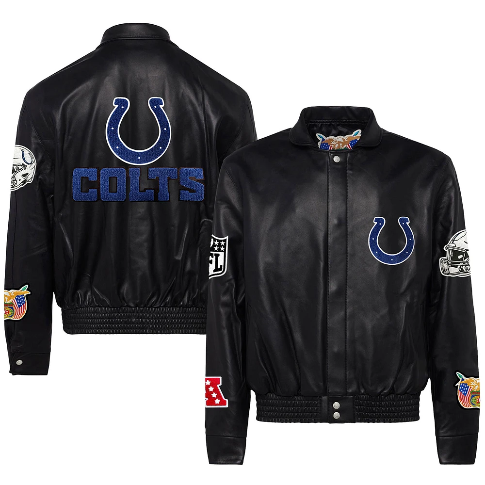 Men's Jeff Hamilton Black Indianapolis Colts Leather Full-Snap Jacket