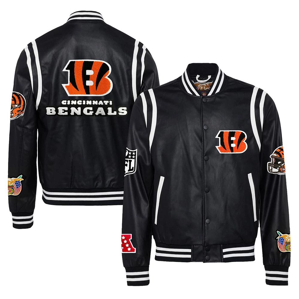 Men's Jeff Hamilton Black Cincinnati Bengals Vegan Leather Full-Snap Jacket