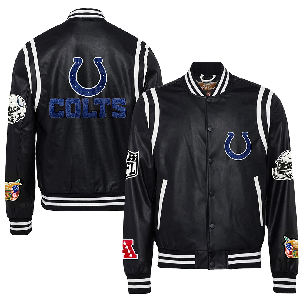 Men's Jeff Hamilton Black Indianapolis Colts Vegan Leather Full-Snap Jacket
