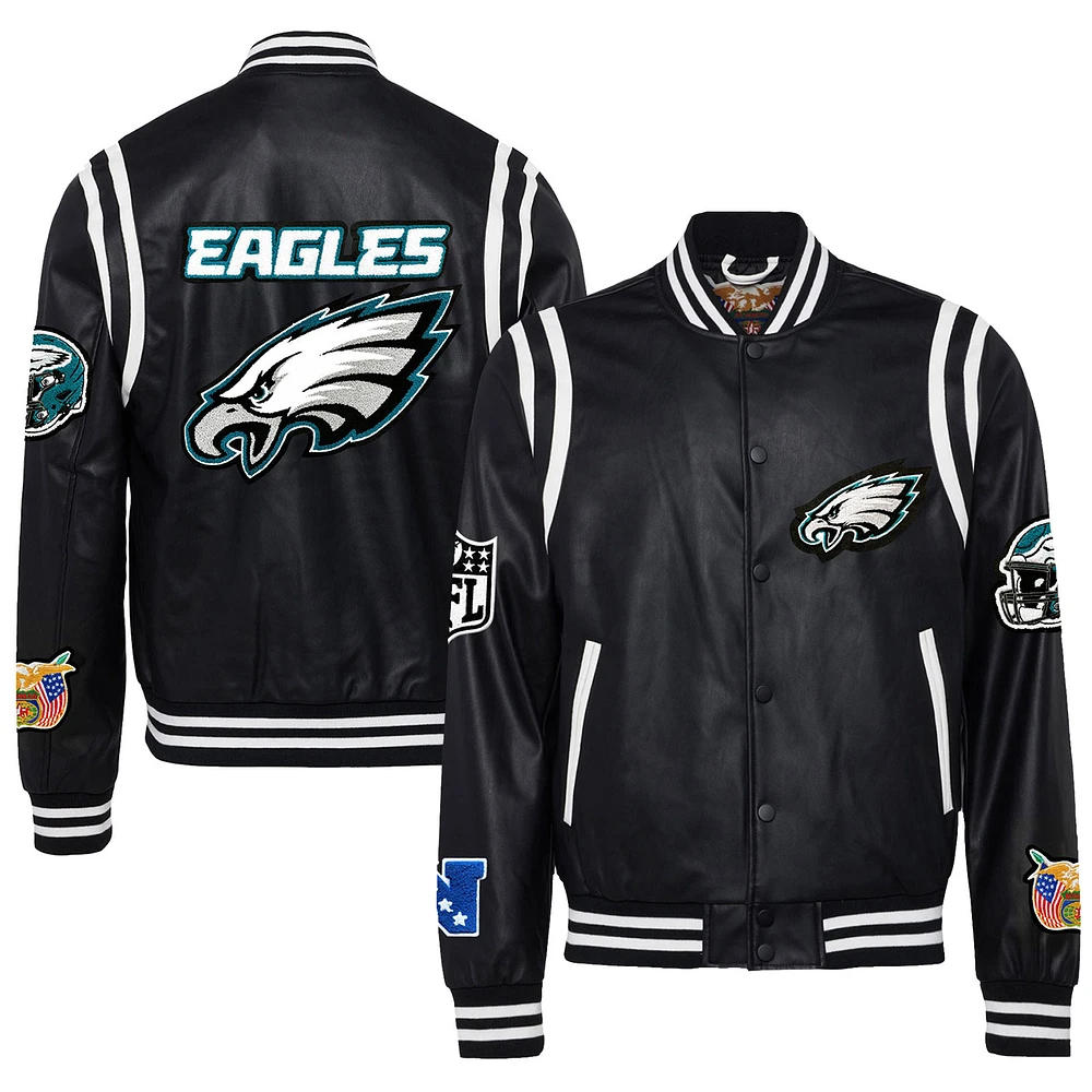 Men's Jeff Hamilton Black Philadelphia Eagles Vegan Leather Full-Snap Jacket