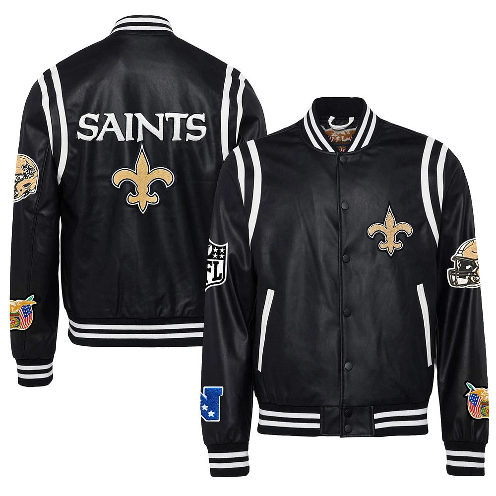 Men's Jeff Hamilton Black New Orleans Saints Vegan Leather Full-Snap Jacket
