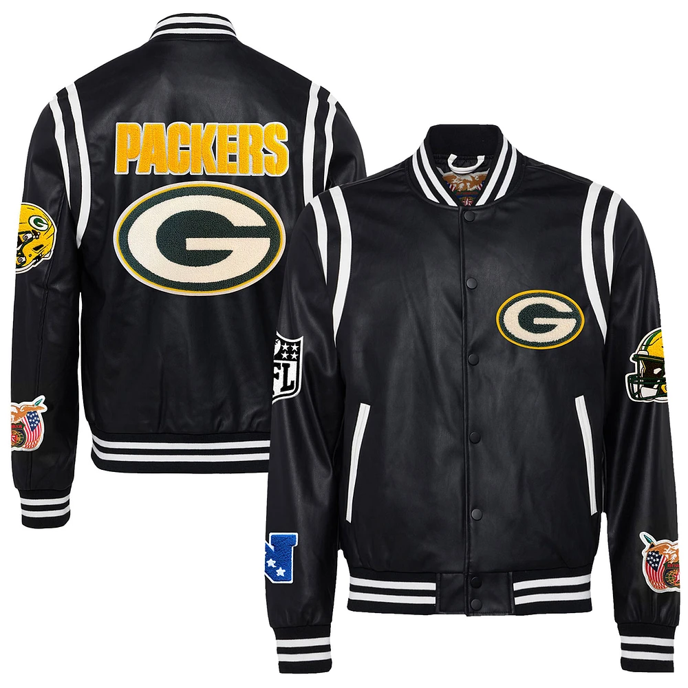 Men's Jeff Hamilton Black Green Bay Packers Vegan Leather Full-Snap Jacket