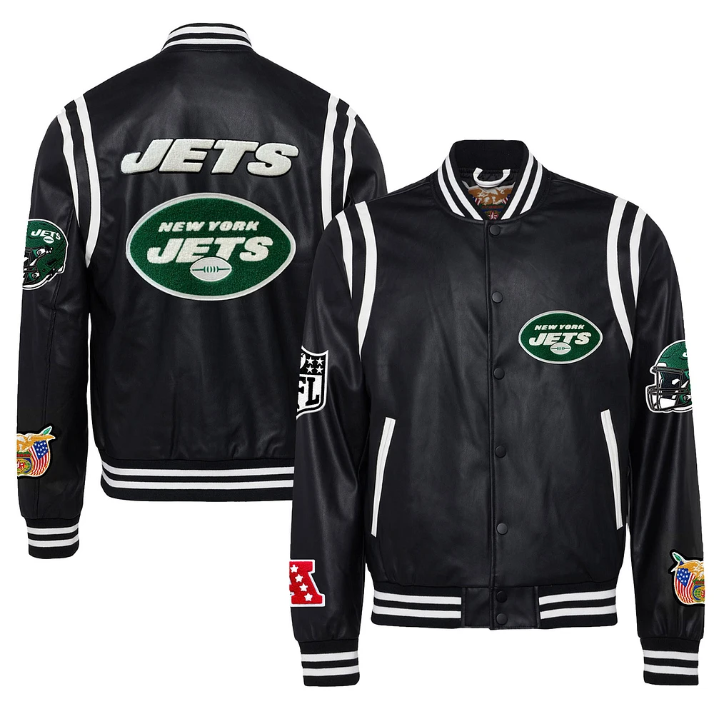 Men's Jeff Hamilton Black New York Jets Vegan Leather Full-Snap Jacket