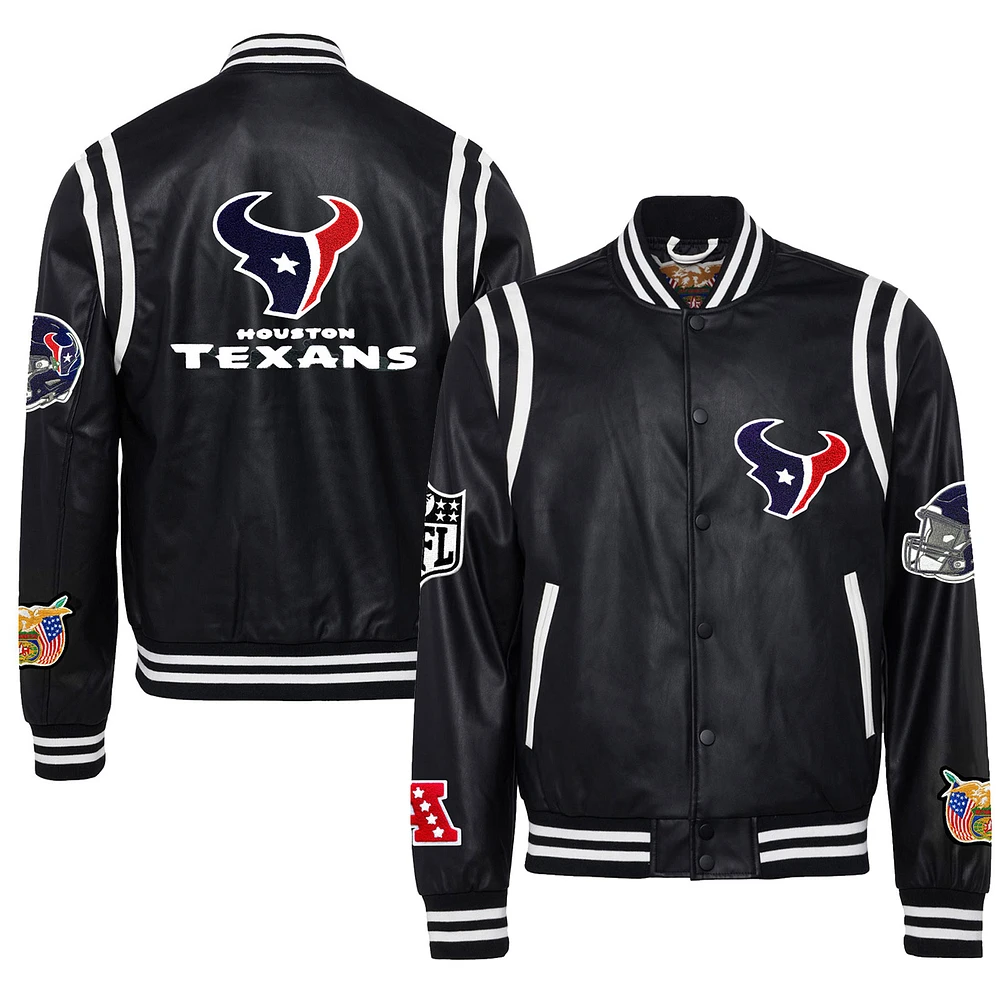 Men's Jeff Hamilton Black Houston Texans Vegan Leather Full-Snap Jacket