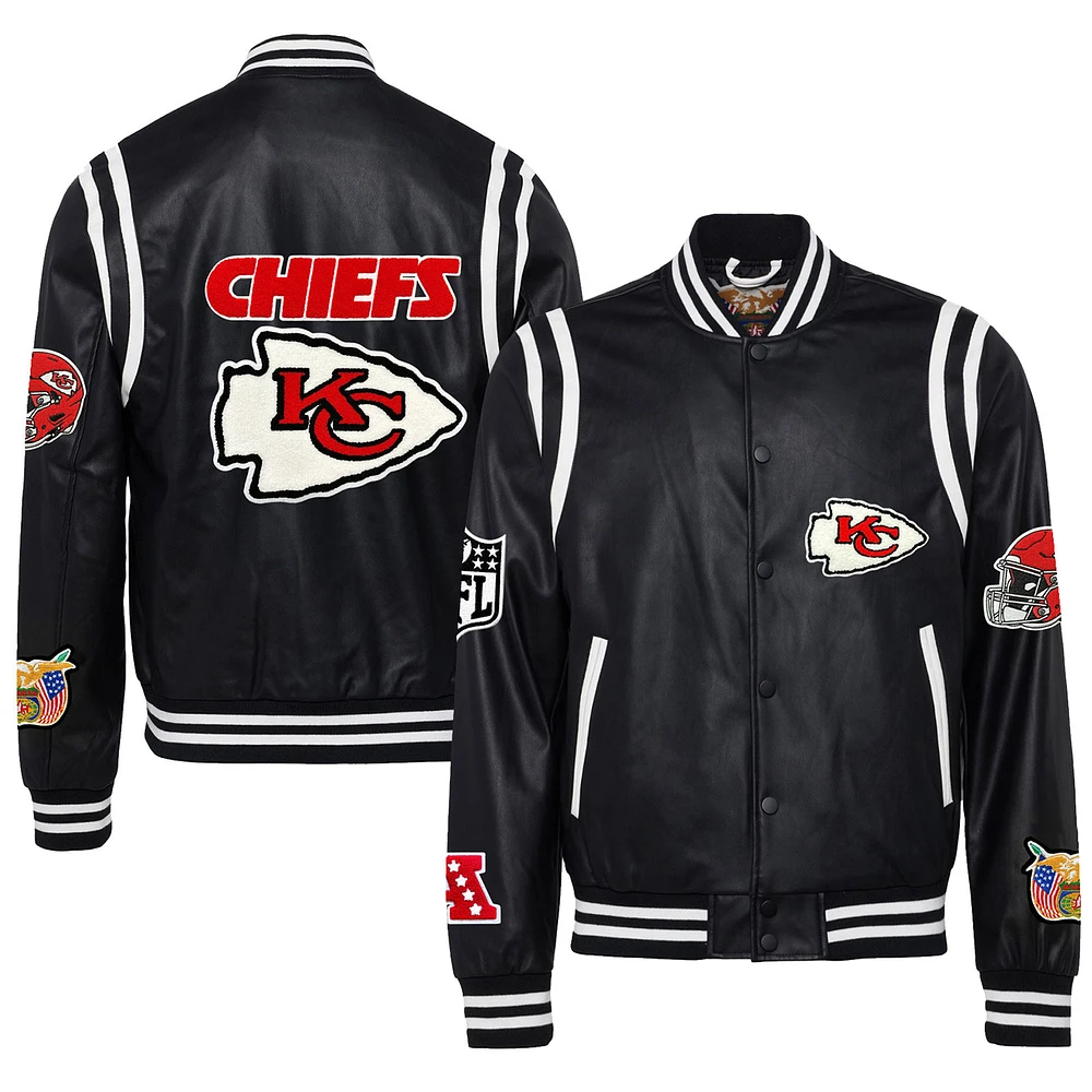 Men's Jeff Hamilton Black Kansas City Chiefs Vegan Leather Full-Snap Jacket