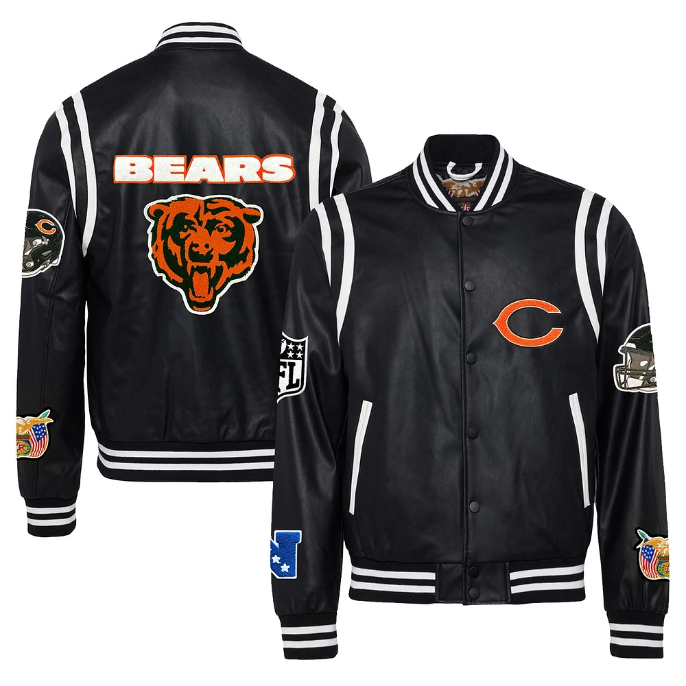 Men's Jeff Hamilton Black Chicago Bears Vegan Leather Full-Snap Jacket