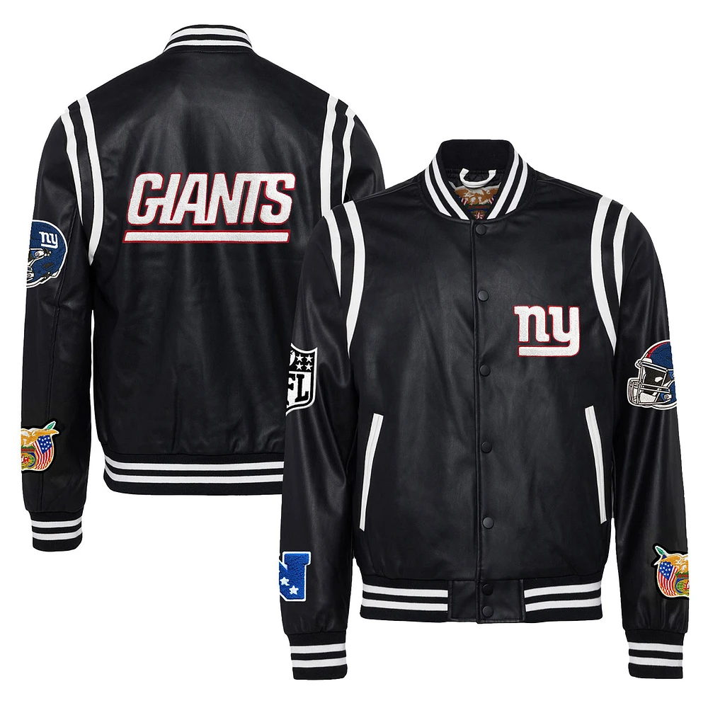 Men's Jeff Hamilton Black New York Giants Vegan Leather Full-Snap Jacket