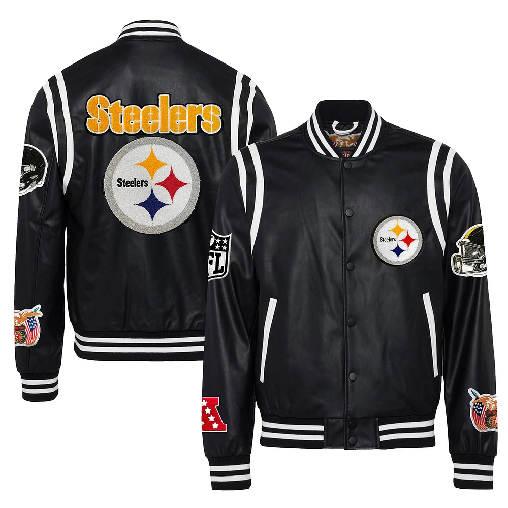 Men's Jeff Hamilton Black Pittsburgh Steelers Vegan Leather Full-Snap Jacket