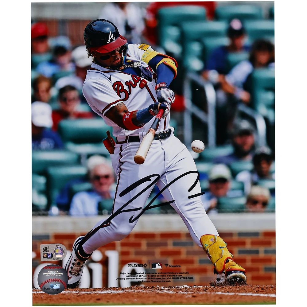 Ronald Acuña Jr. Atlanta Braves Autographed 8" x 10" White Hitting Photograph