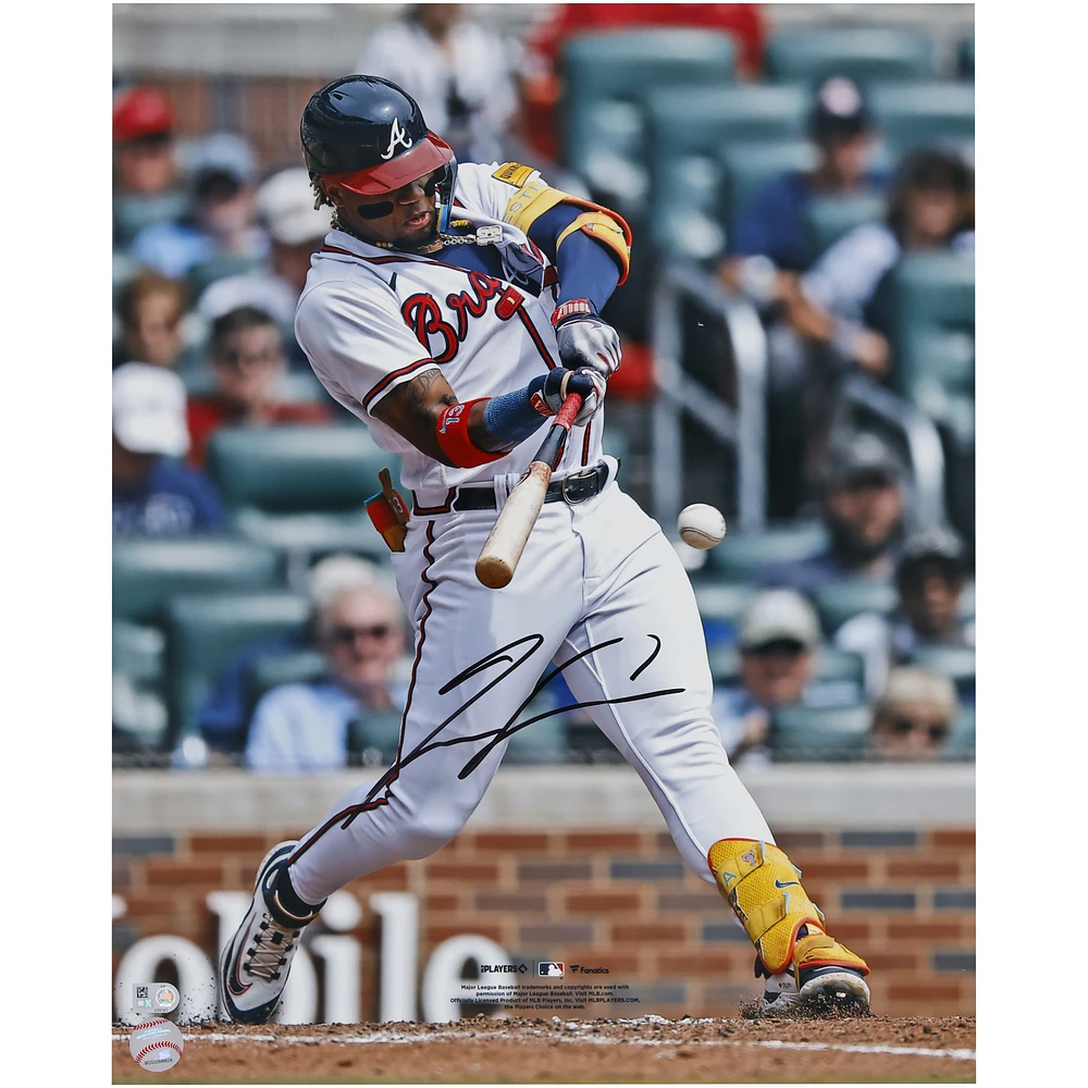 Ronald Acuña Jr. Atlanta Braves Autographed 16" x 20" White Hitting Photograph