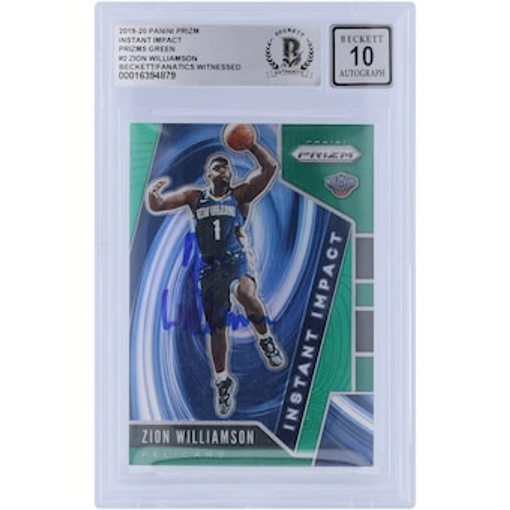 Zion Williamson New Orleans Pelicans Autographed 2019-20 Panini Prizm Instant Impact Green Prizms #2 Beckett Fanatics Witnessed Authenticated 10 Rookie Card
